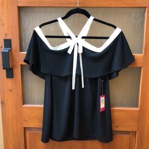 VINCE CAMUTO Black / Cream Off Shoulder Blouse!
